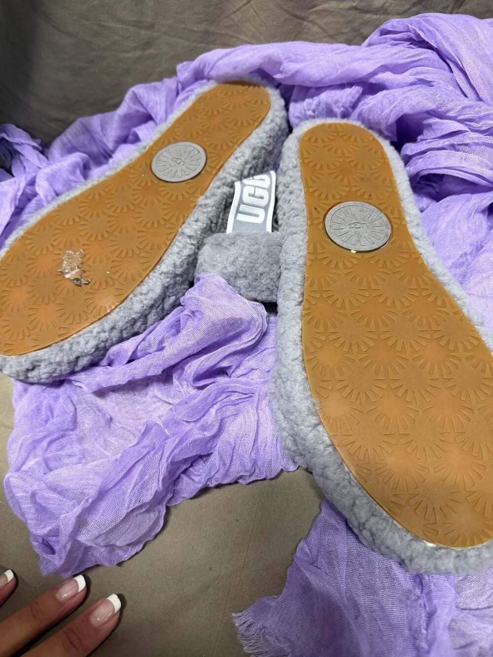 UGG Oh Yeah Sheepskin Slide Slippers in Grey